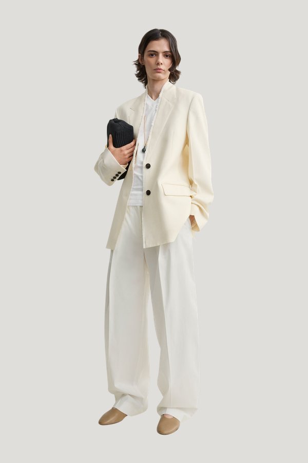 Raw lapel jacket — model front