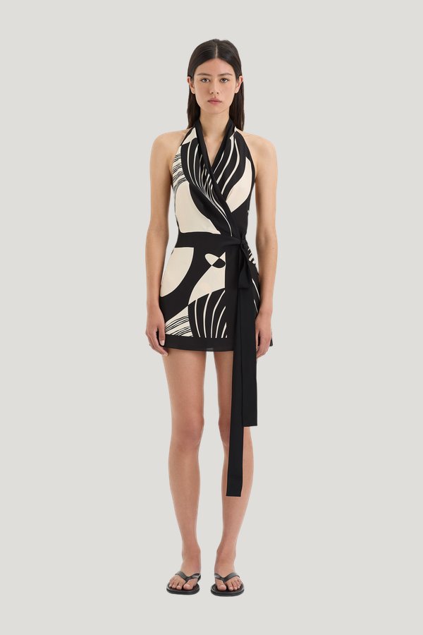 Realisme Wrap Halter Mini Dress — model front