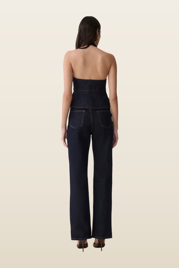 Rema Halter Longline Denim Top — model back