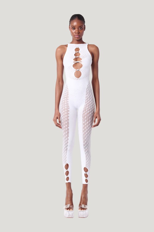 Rhinestoned Janice Jumpsuit Optic — model front