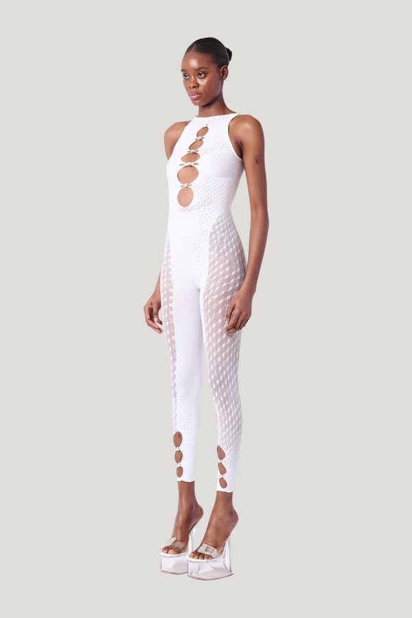 Rhinestoned Janice Jumpsuit Optic — model side