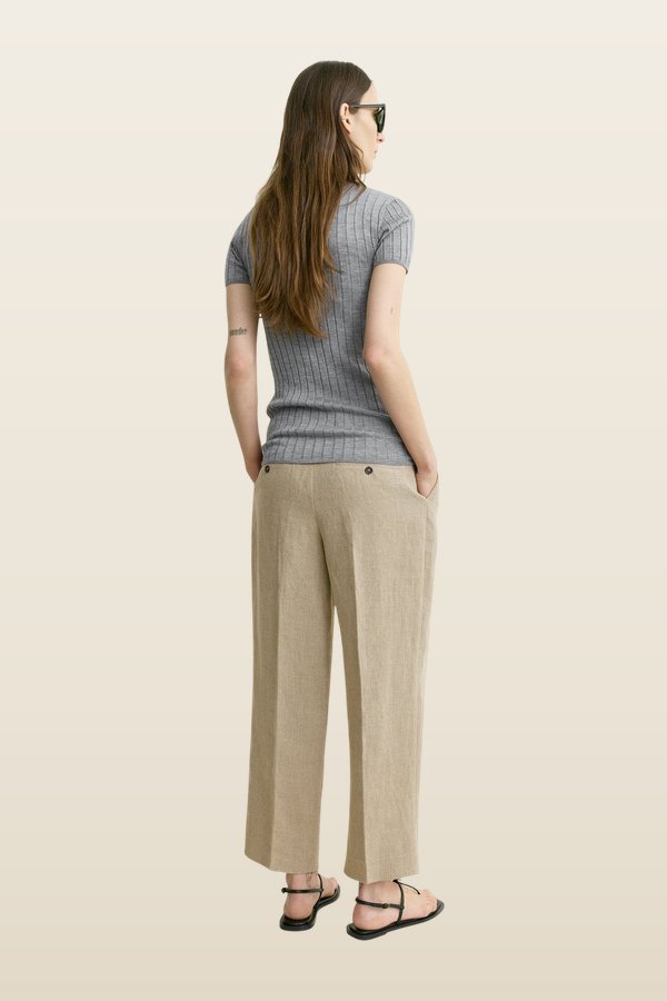 Ribbed cashmere silk polo grey melange — model back