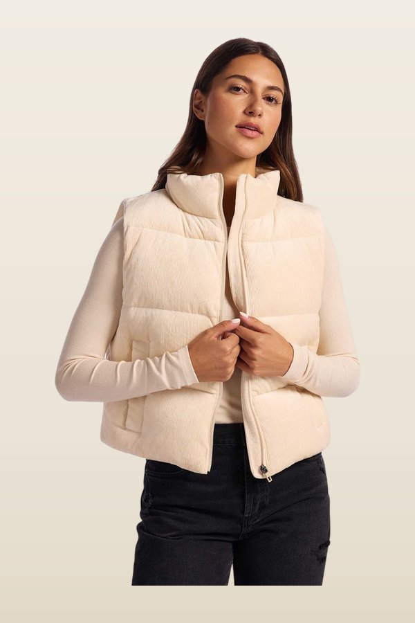 Ribbed Velour Puffer Vest — model back