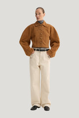 Rounded textured suede jacket | cognac — model front