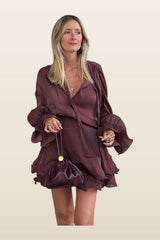 Ruched Waist Ruffle Mini Dress — model back