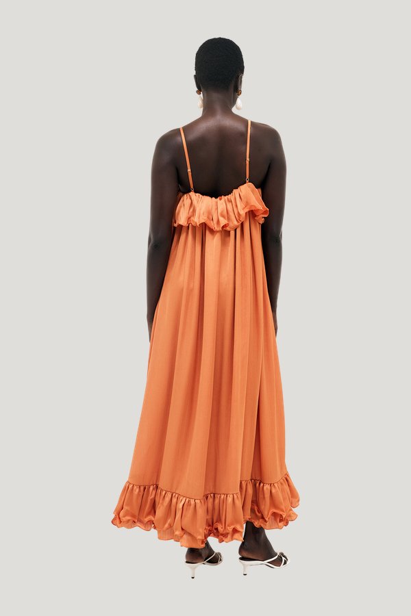 Ruffle Volume Maxi Dress — model side