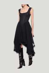 Ruffled Hem Cocktail Dress — model side
