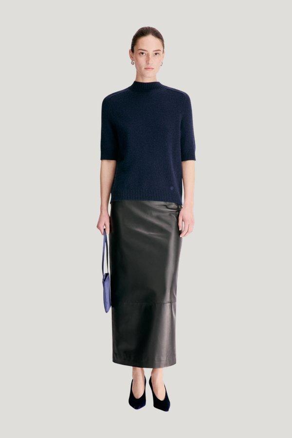 RUTH Stand collar cashmere top — model front