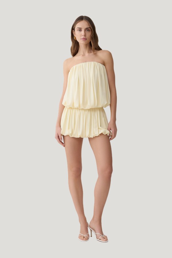 Safiya Strapless Gathered Bubble Mini Dress — model front