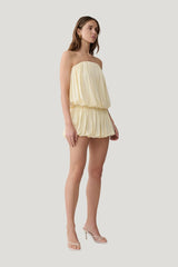 Safiya Strapless Gathered Bubble Mini Dress — model side