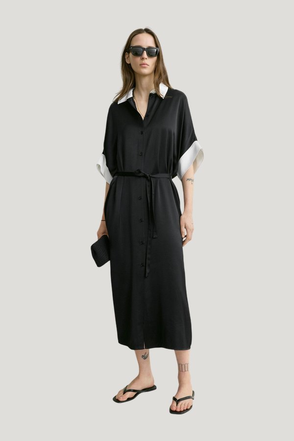 Satin shirtdress — model front