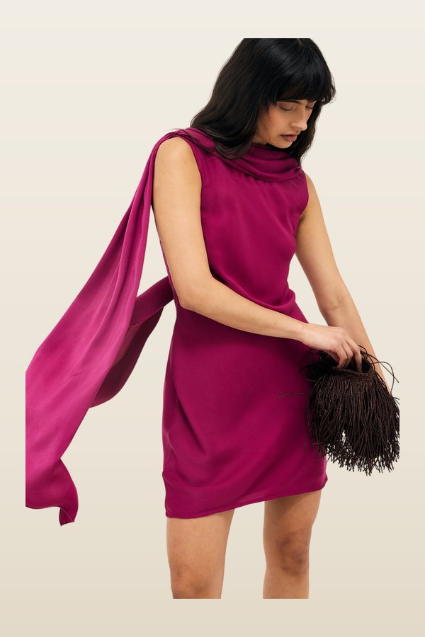 Scarf Detail Satin Mini Dress — model back