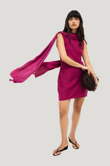 Scarf Detail Satin Mini Dress — model front