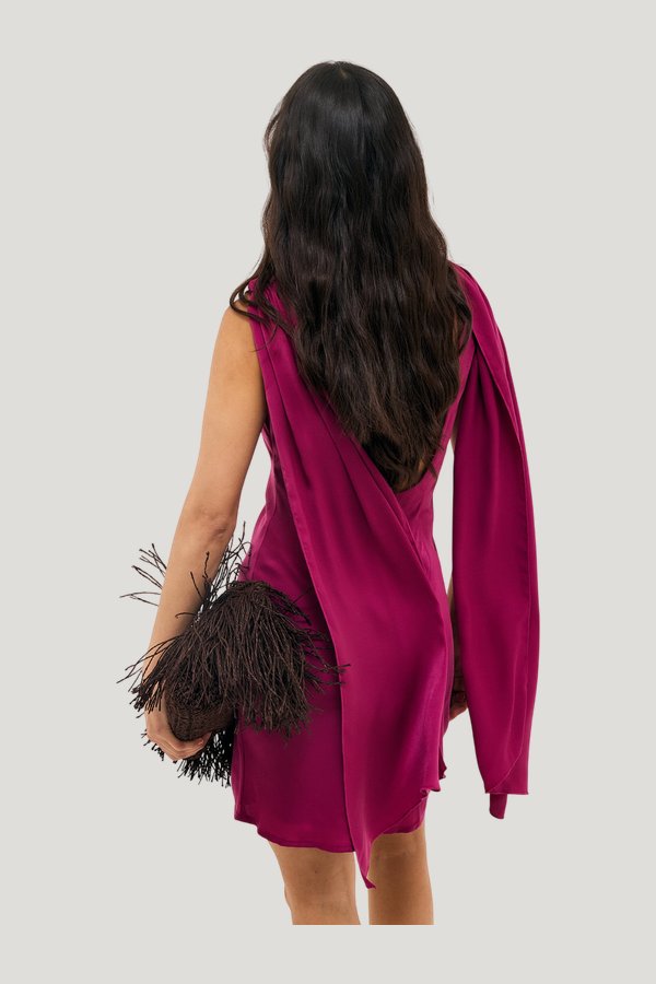 Scarf Detail Satin Mini Dress — model side