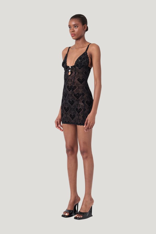 Scarlett Dress Flocked Mesh — model side