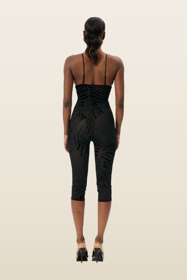 Scarlett Pedal Pusher Jumpsuit Black Zebra Print — model back