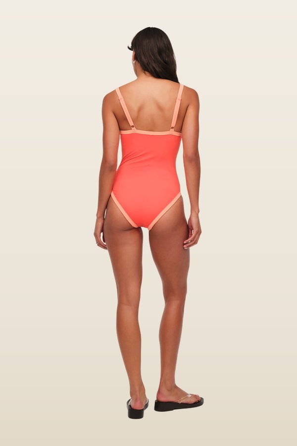 Scoop Neck One Piece | Papaya — model back
