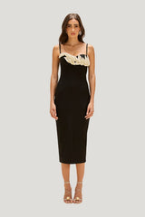 Selene Mesh Flower Applique Midi Dress — model front