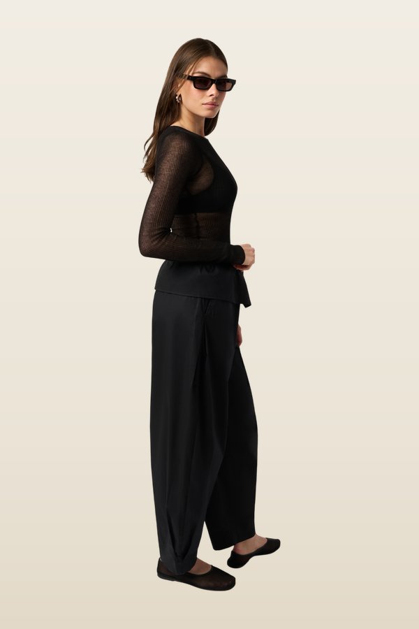 Sheer Ribbed Long Sleeve Top — model back