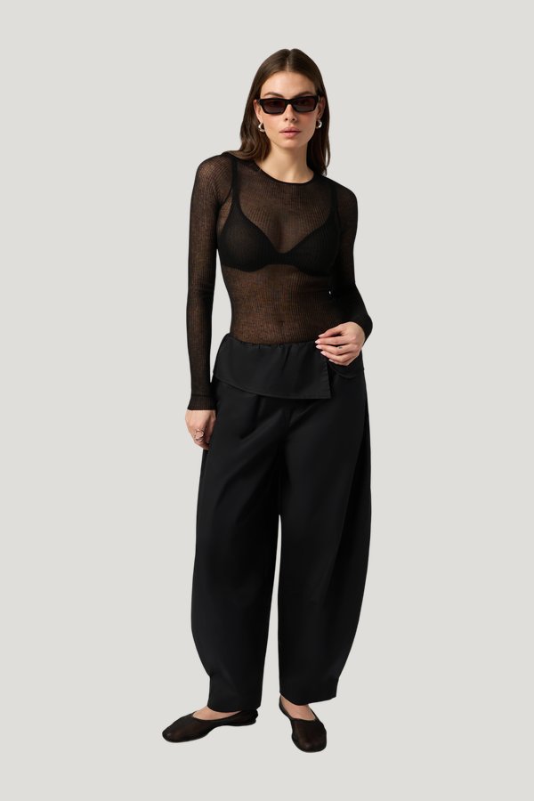 Sheer Ribbed Long Sleeve Top — model front