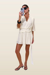 Short Sleeve Tie Waist Mini Dress — model back
