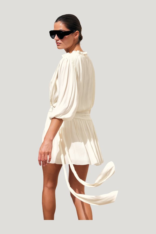 Short Sleeve Tie Waist Mini Dress — model front