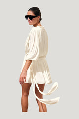 Short Sleeve Tie Waist Mini Dress — model front