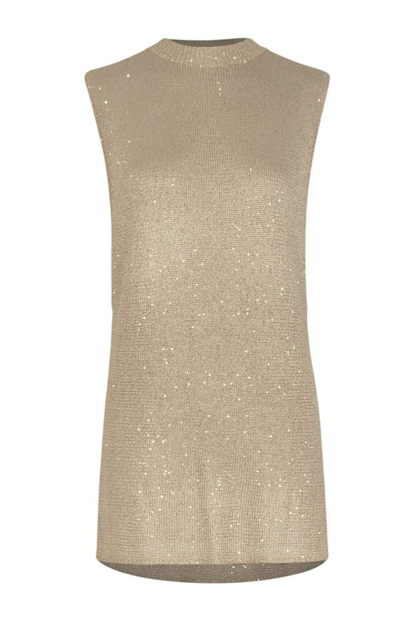 Sleeveless Knit Mini Dress (Light Gold Sequin) — packshot