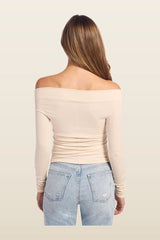 Slinky Rib Off-The-Shoulder Shirt — model back