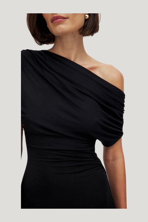 Soft Line Draped Maxi Dress — model side