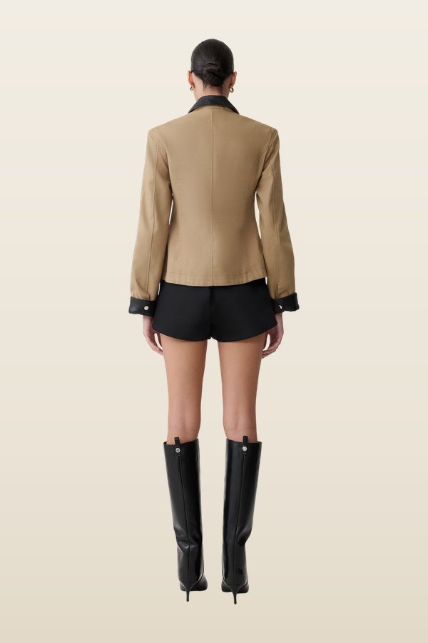 Solange Zip Up Collared Jacket - Natural — model back