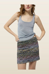 Space-dye viscose lamé mini skirt — model back