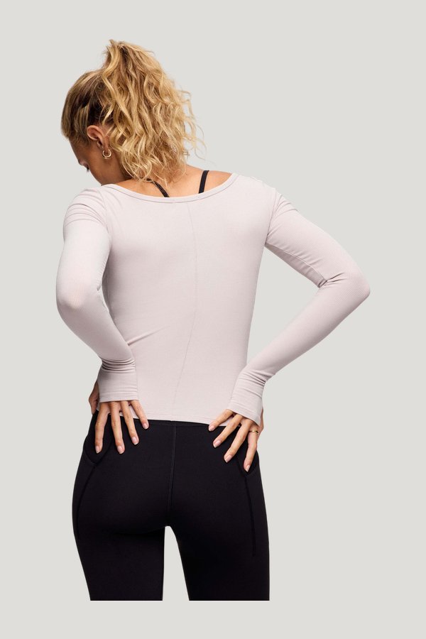 Sporty Rib Portrait Long Sleeve Top | Fog — extra
