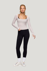 Sporty Rib Portrait Long Sleeve Top | Fog — model front