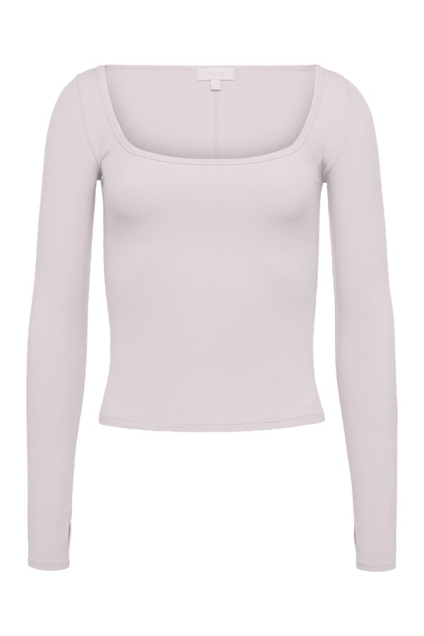 Sporty Rib Portrait Long Sleeve Top | Fog — packshot