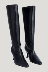 Stevie 42 Black Smooth Calf Leather Knee-High Boot — model front
