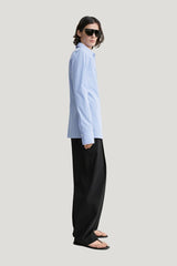 Striped poplin shirt — model side