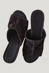 Suede Bandeau Wedge - Coffee — model front