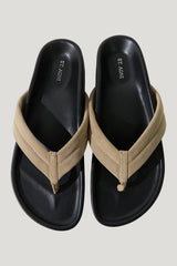 Suede Stitch Detail Thong Slide - Rock — model front