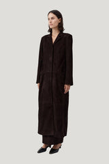 Suede Tailored Coat - Coffee — model side