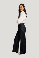 Tailored Flared Jean (Super Dark Denim) — model side