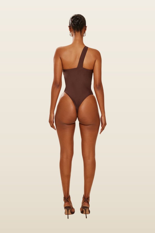 The Asymmetric Knot Detail Swimsuit — model back