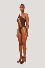 The Asymmetric Knot Detail Swimsuit — model side