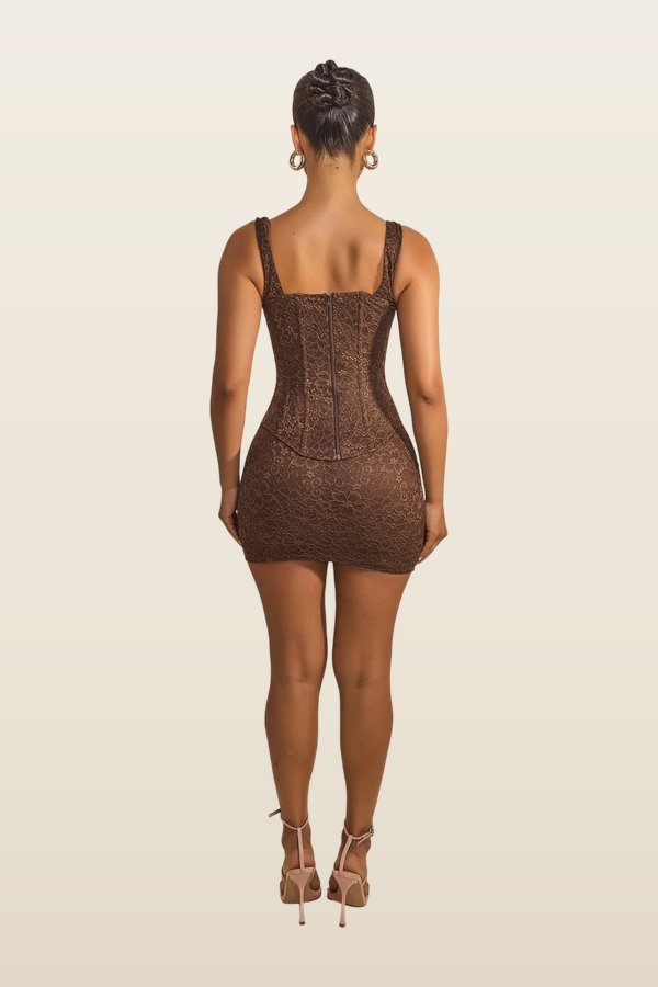 The Cinched Lace Mini Skirt — model back