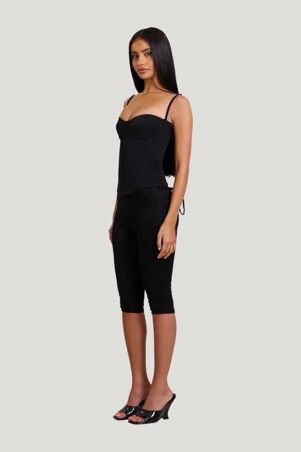 The Everly Lace Up Corset Top — model side