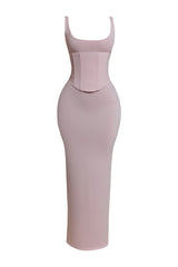 The Sandra Scoop Corset Maxi Dress in Baby — packshot