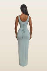 The Sandra Scoop Corset Maxi Dress — model back