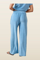 Towelling High Waist Trousers - Aqua — model back