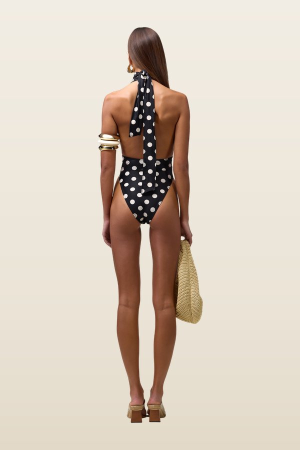 V One Piece (Black Taupe Polka Dot) — model back