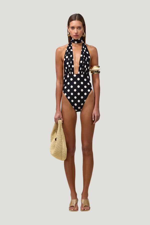V One Piece (Black Taupe Polka Dot) — model front